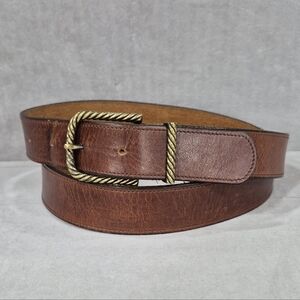 Twisted buckle belt women's large brown leather